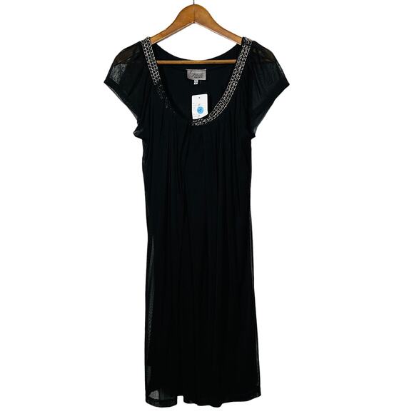 NEW! Lynn Ritchie Silver Draped Baby Doll Dress Chain Detail Black Formal - XL - Picture 1 of 4